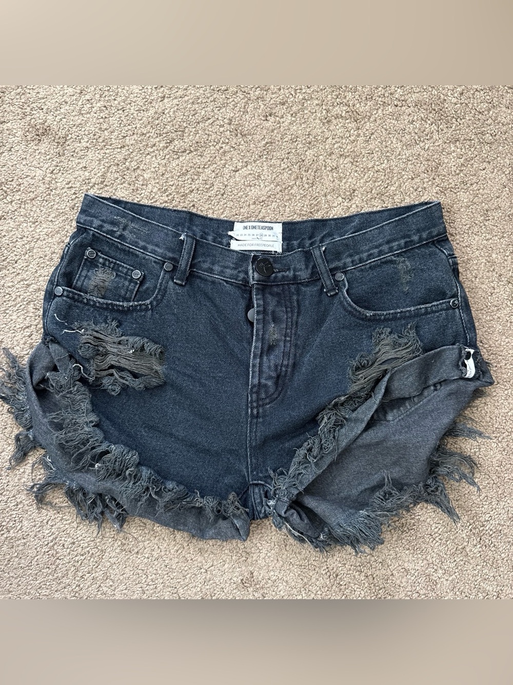 One Teaspoon Washed Black Distressed Denim Cutoff Shorts